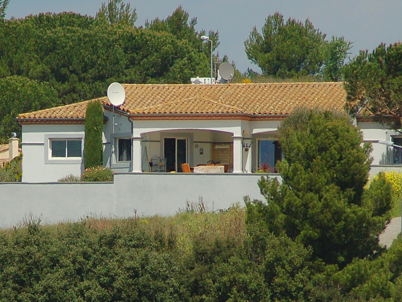 Outside picture of our house on top of the hill overlooking the Pyrenees